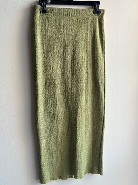 Timing Textured Bohemian Olive Green Knit Lined Long Midi Skirt Size Small